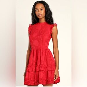 Lulu's Red Ruffle Mini Dress